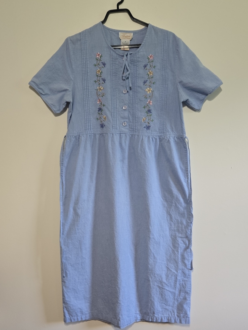 Vintage Embroidered Chambray Midi Dress
